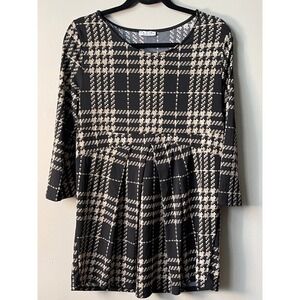 La Clef Womens‎ XL Black Tan Plaid Pleated Empire Waist Tunic Top GMT 1771 USA